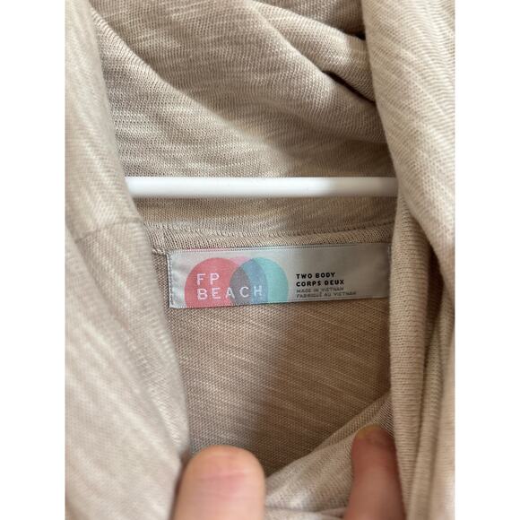 Free People Beach beige cowl neck slub cotton top Two Body M/L - Picture 6 of 8